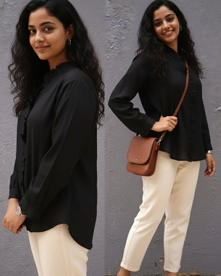 Midnight Whispers Ruffle Cotton Shirt