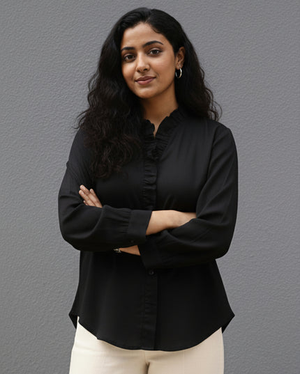 Midnight Whispers Ruffle Cotton Shirt