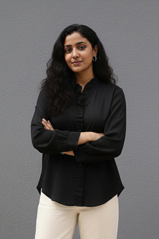 Midnight Whispers Ruffle Cotton Shirt