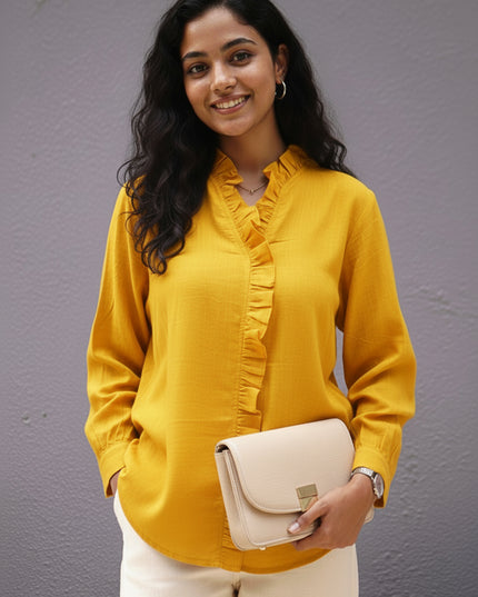 Sunflare Seersucker Ruffle Cotton Shirt