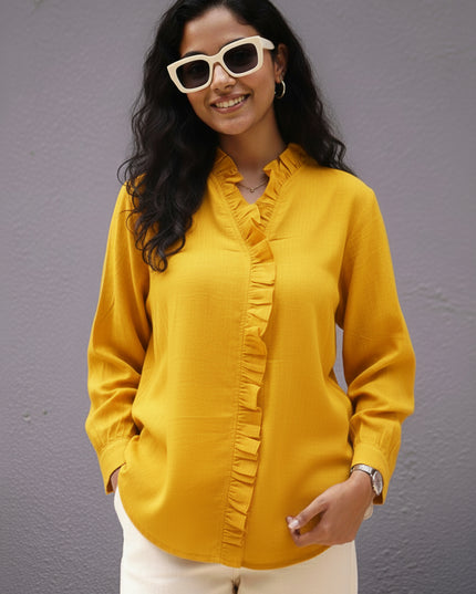 Sunflare Seersucker Ruffle Cotton Shirt