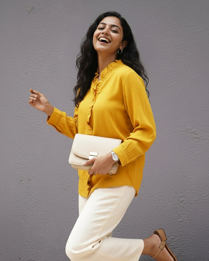Sunflare Seersucker Ruffle Cotton Shirt