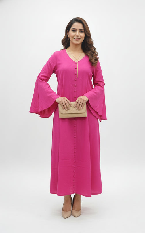 Bell Whisper Cotton A-Line Pink Maxi Dress