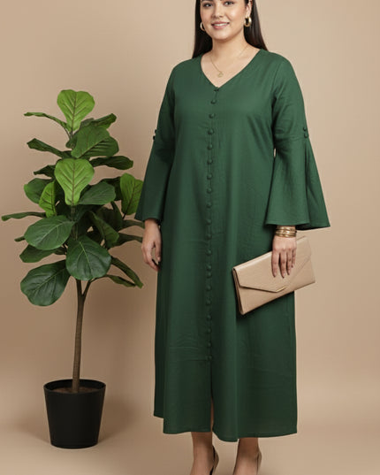 Bell Whisper Cotton A-Line Dark Green Maxi Dress