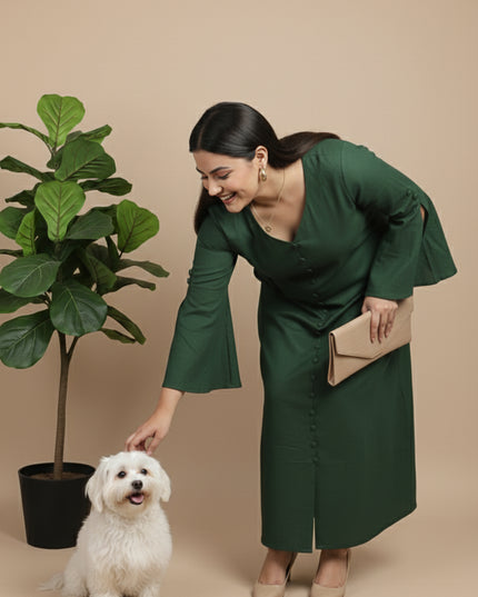 Bell Whisper Cotton A-Line Dark Green Maxi Dress