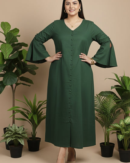 Bell Whisper Cotton A-Line Dark Green Maxi Dress