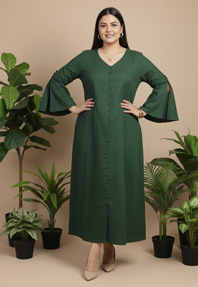 Bell Whisper Cotton A-Line Dark Green Maxi Dress