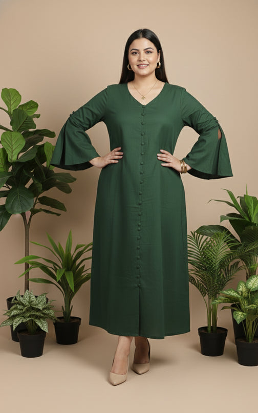 Bell Whisper Cotton A-Line Dark Green Maxi Dress