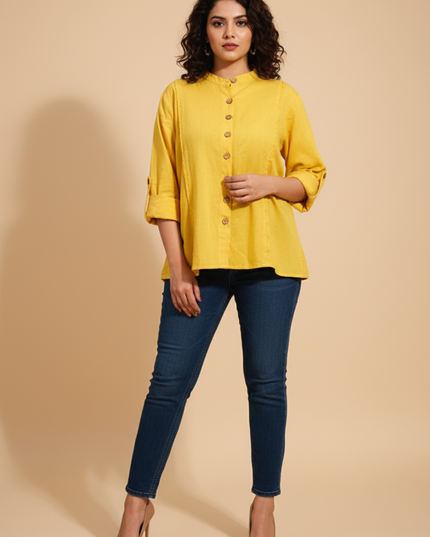 Yellow Muse Button-Down Cotton Shirt