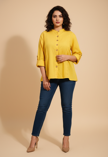 Yellow Muse Button-Down Cotton Shirt