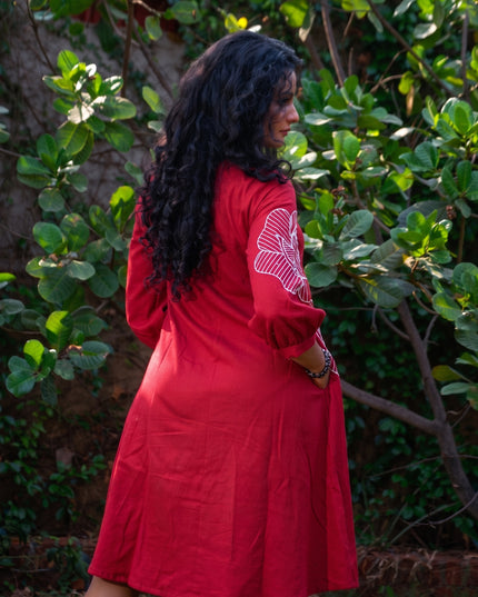 Bohemian Noir Cherry Midi with Artistic Blooming Rose