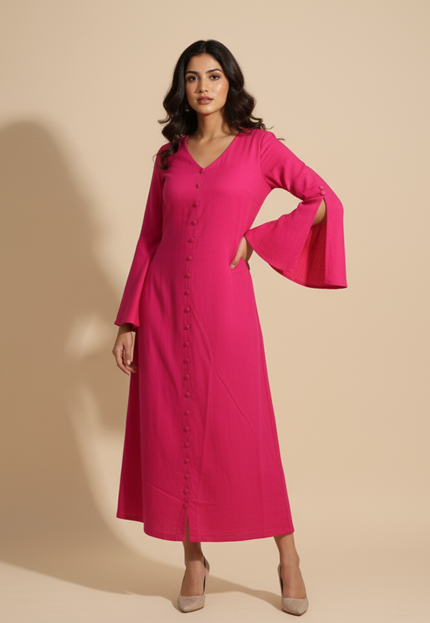 Bell Whisper Cotton A-Line Pink Maxi Dress