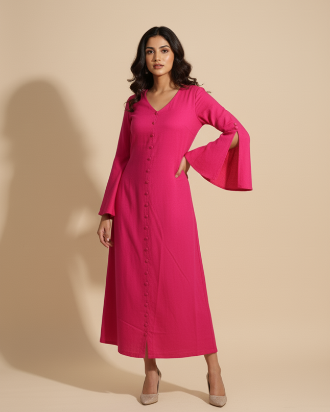 Bell Whisper Cotton A-Line Pink Maxi Dress