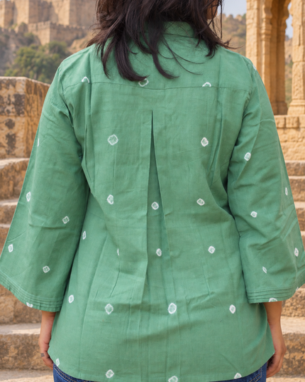 Bandhani Bliss Dusty Sage Cotton Top