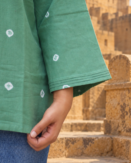Bandhani Bliss Dusty Sage Cotton Top