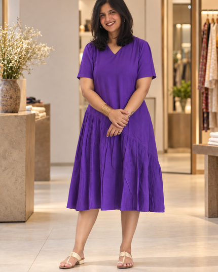 Orchid Sway Cotton Pleated Midi Dress