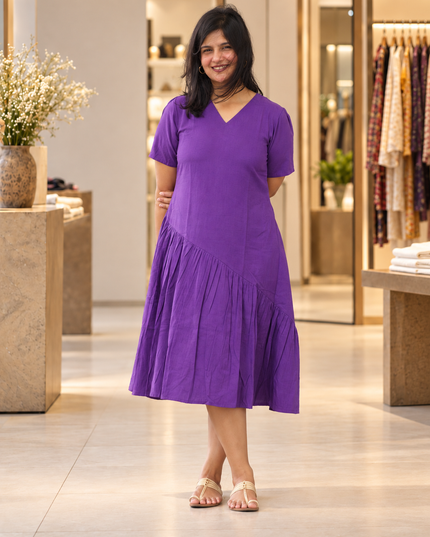 Orchid Sway Cotton Pleated Midi Dress