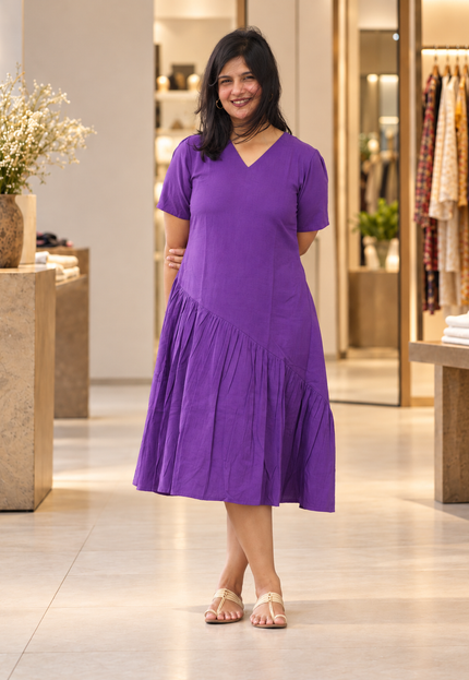 Orchid Sway Cotton Pleated Midi Dress