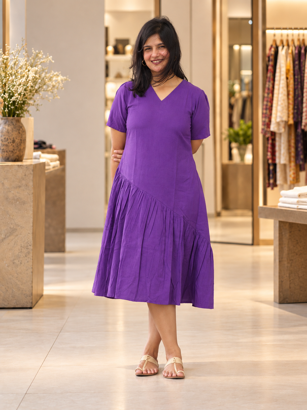 Orchid Sway Cotton Pleated Midi Dress