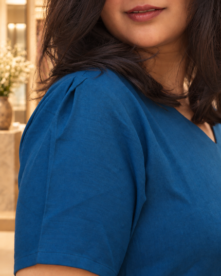 Sapphire Sway Cotton Pleated Midi Dress