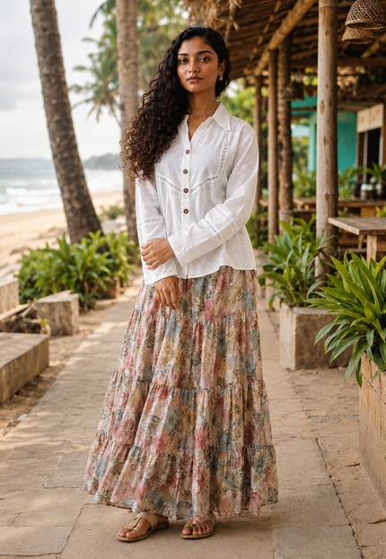Whisper White Crochet Yoke Cotton Shirt