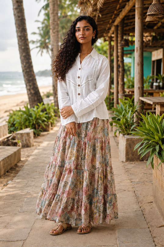 Whisper White Crochet Yoke Cotton Shirt