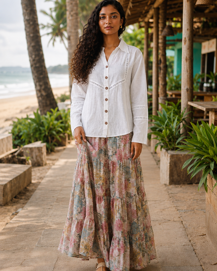 Whisper White Crochet Yoke Cotton Shirt