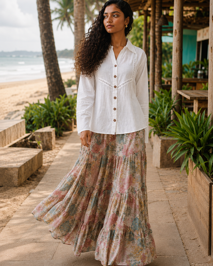 Whisper White Crochet Yoke Cotton Shirt