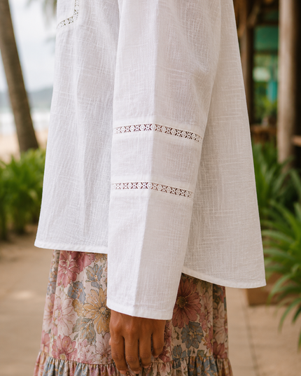 Whisper White Crochet Yoke Cotton Shirt