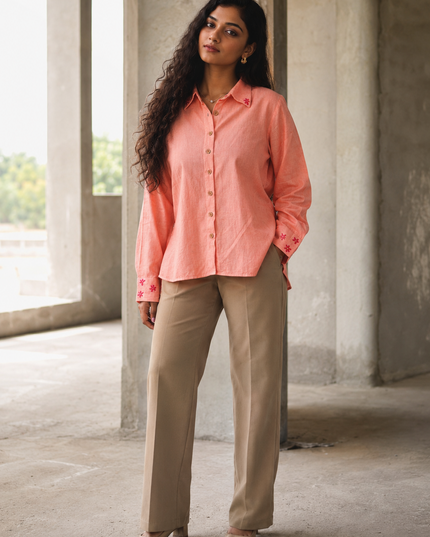 Peach Whirl  Daisy Detail Cotton Shirt