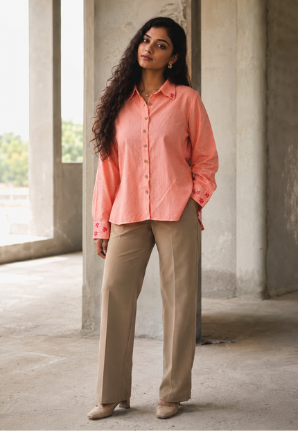 Peach Whirl  Daisy Detail Cotton Shirt