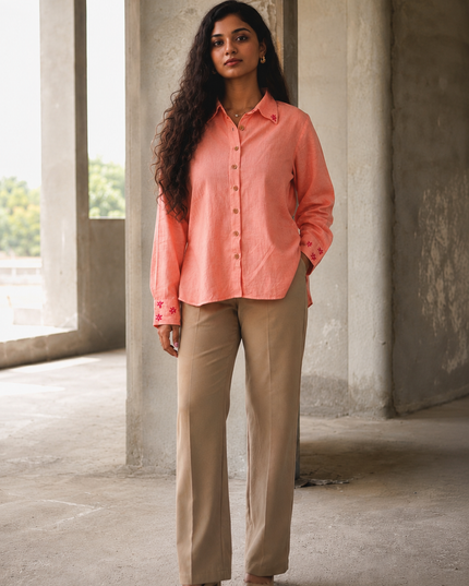 Peach Whirl  Daisy Detail Cotton Shirt