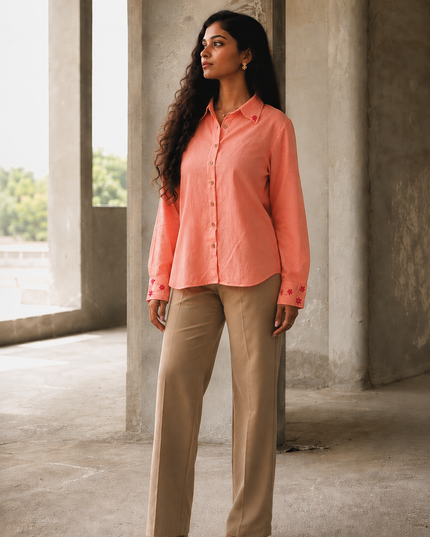 Peach Whirl  Daisy Detail Cotton Shirt