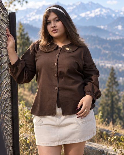 Cozy-Chic Button-Down Peter Pan Collar Cotton Top