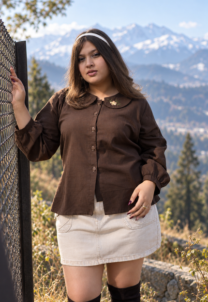 Cozy-Chic Button-Down Peter Pan Collar Cotton Top