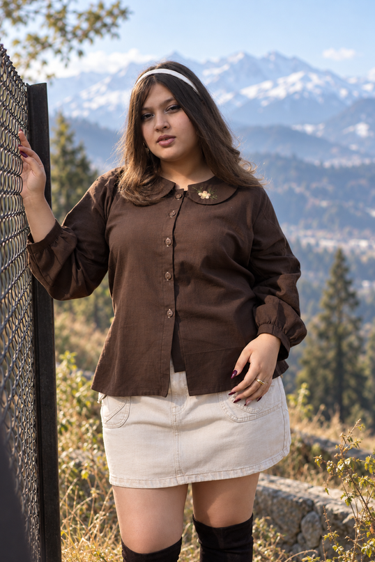 Cozy-Chic Button-Down Peter Pan Collar Cotton Top
