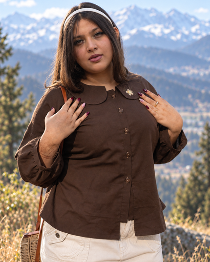 Cozy-Chic Button-Down Peter Pan Collar Cotton Top