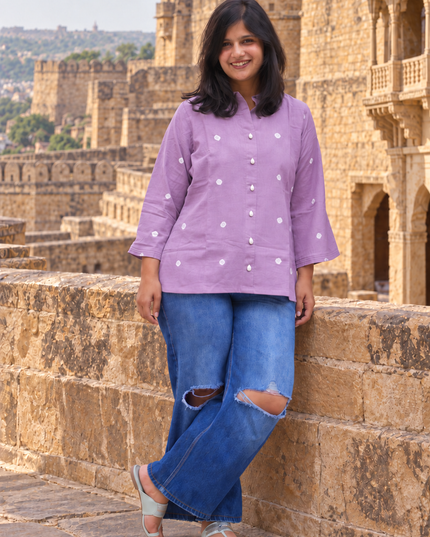Bandhani Bliss Lilac Cotton Top