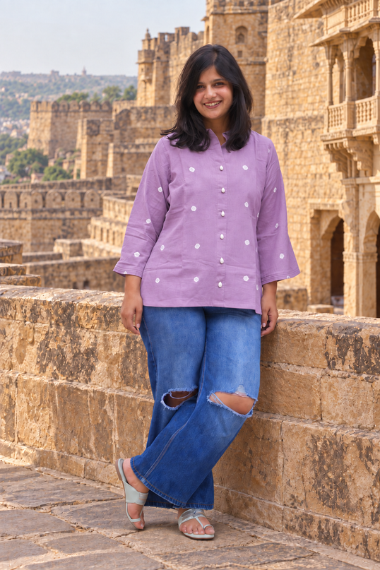 Bandhani Bliss Lilac Cotton Top