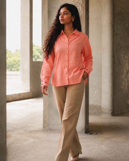 Peach Whirl  Daisy Detail Cotton Shirt
