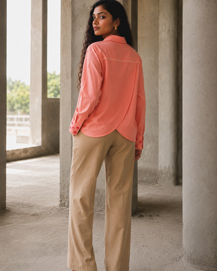 Peach Whirl  Daisy Detail Cotton Shirt