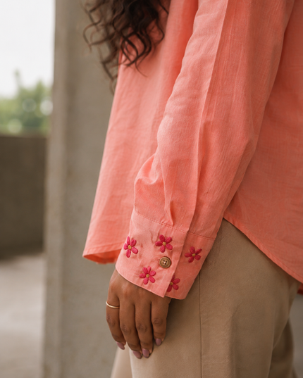 Peach Whirl  Daisy Detail Cotton Shirt
