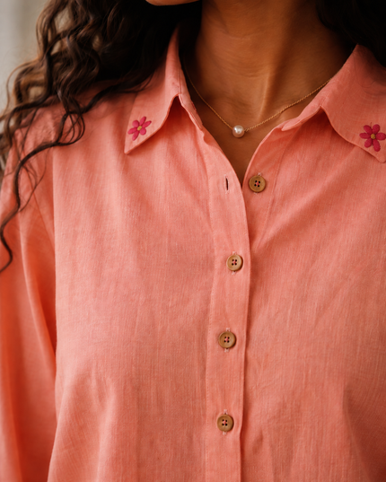 Peach Whirl  Daisy Detail Cotton Shirt