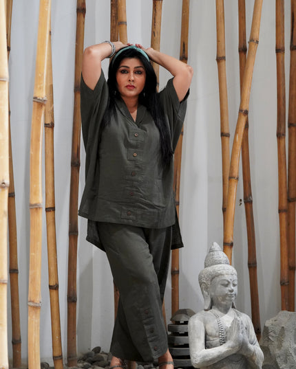 Sassy Co-ord Slub Cotton Stone Grey Co-ord Set
