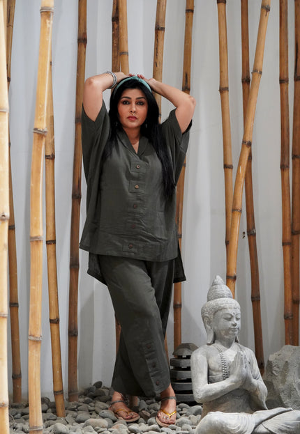 Sassy Co-ord Slub Cotton Stone Grey Co-ord Set