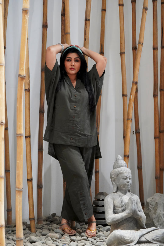 Sassy Co-ord Slub Cotton Stone Grey Co-ord Set