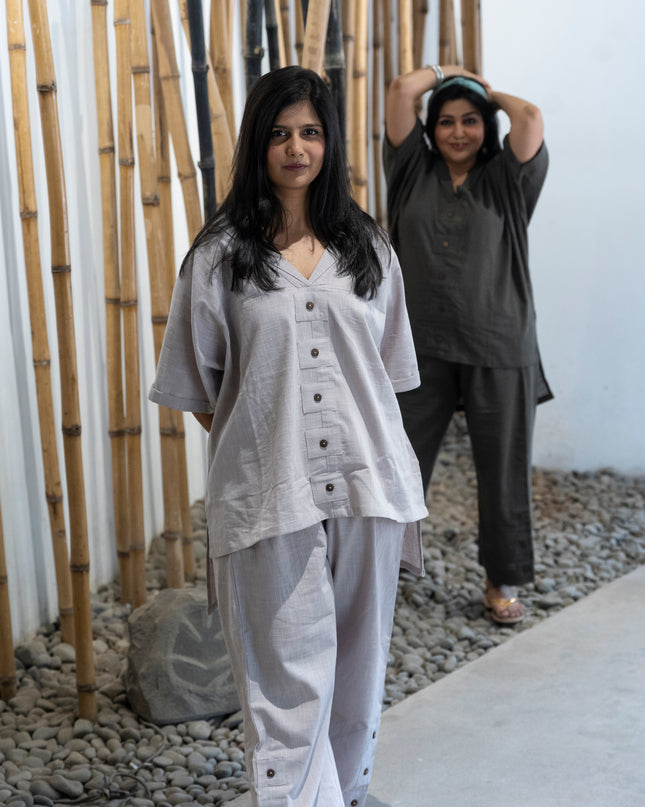 Sassy Co-ord Slub Cotton Light Grey Co-ord Set