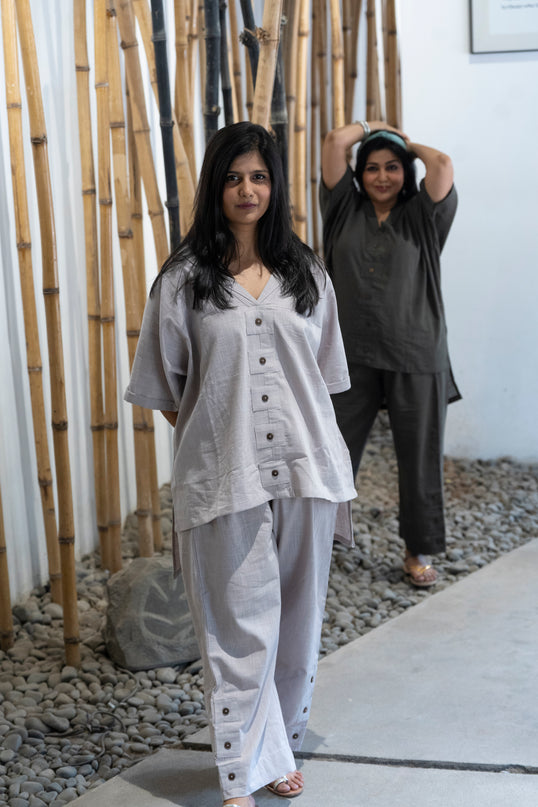 Sassy Co-ord Slub Cotton Light Grey Co-ord Set