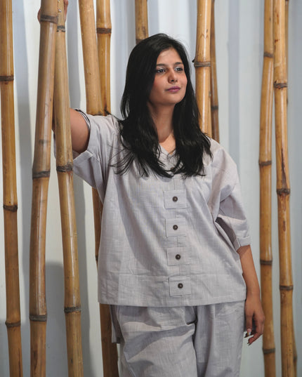 Sassy Co-ord Slub Cotton Light Grey Co-ord Set