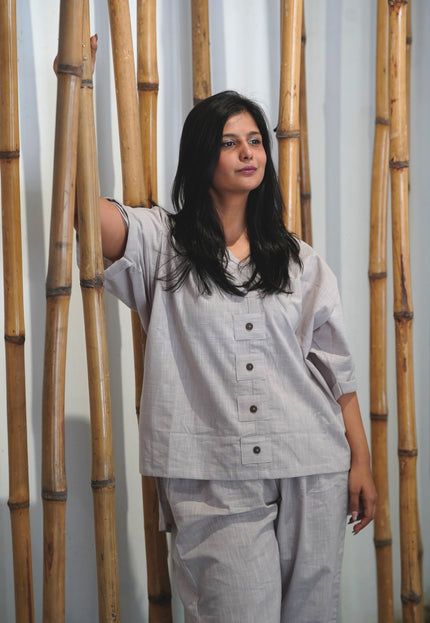 Sassy Co-ord Slub Cotton Light Grey Co-ord Set